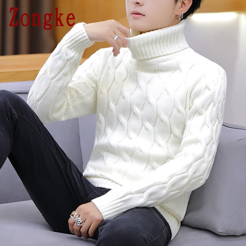 Turtleneck Men Sweater Coats Striped Pullover Turtleneck