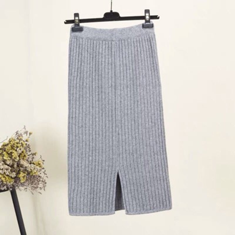 Knit Pencil Skirt Women High Waist Elastic Skirts