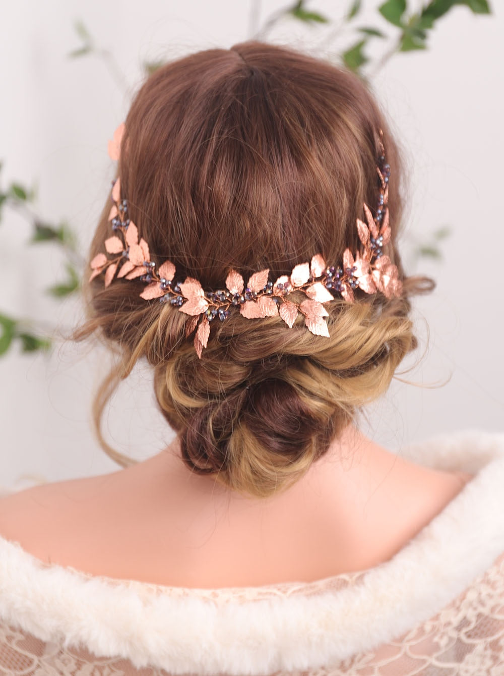 Vintage Rose Gold Leaves Purple Crystal Chic Hair Accessories Headband