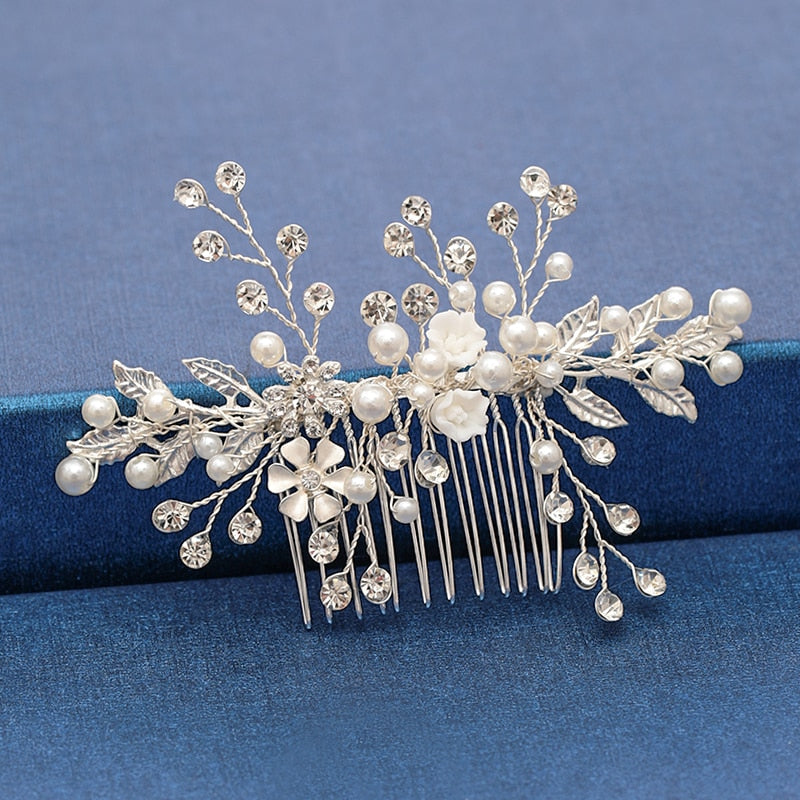 Silver Color Pearl Crystal Wedding Hair Combs Hair Accessories