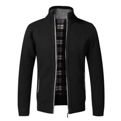 Men Knitted Jacket Slim Fit Stand Collar Zipper Jacket Thick Warm Cardigan