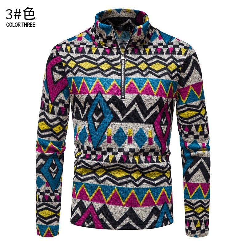 Warm Men Long-sleeved Sweater Stand-up Collar Zipper Sweater