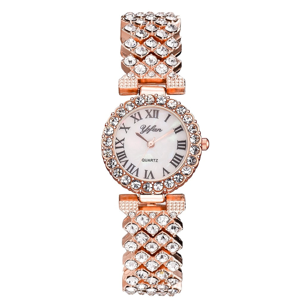 Rose Gold Watch Fashion Ladies Quartz Diamond Wristwatch Elegant