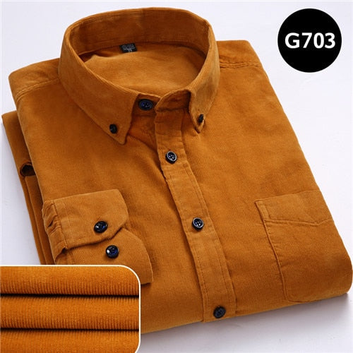 Corduroy long sleeved button collar smart casual shirts men comfortable