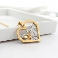 Bee Honeycomb Necklace Heart Shape Honeycomb Pendant bee necklace