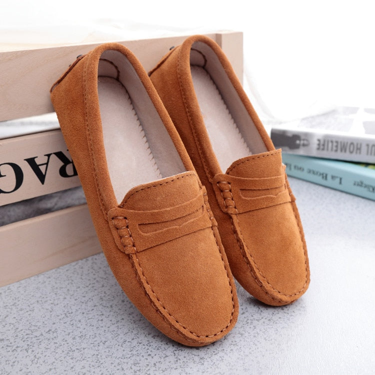 Women Shoes Genuine Leather Women Flat Shoes Casual Loafers Slip On