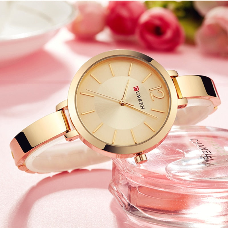 Fashion Gold Women Watches Stainless Steel Ultra thin Quartz Watch