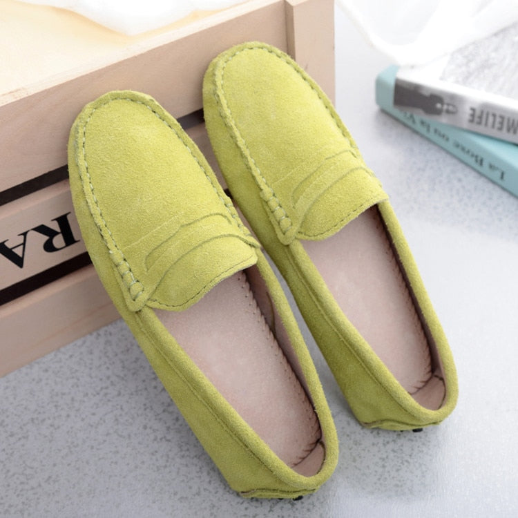 Women Shoes Genuine Leather Women Flat Shoes Casual Loafers Slip On