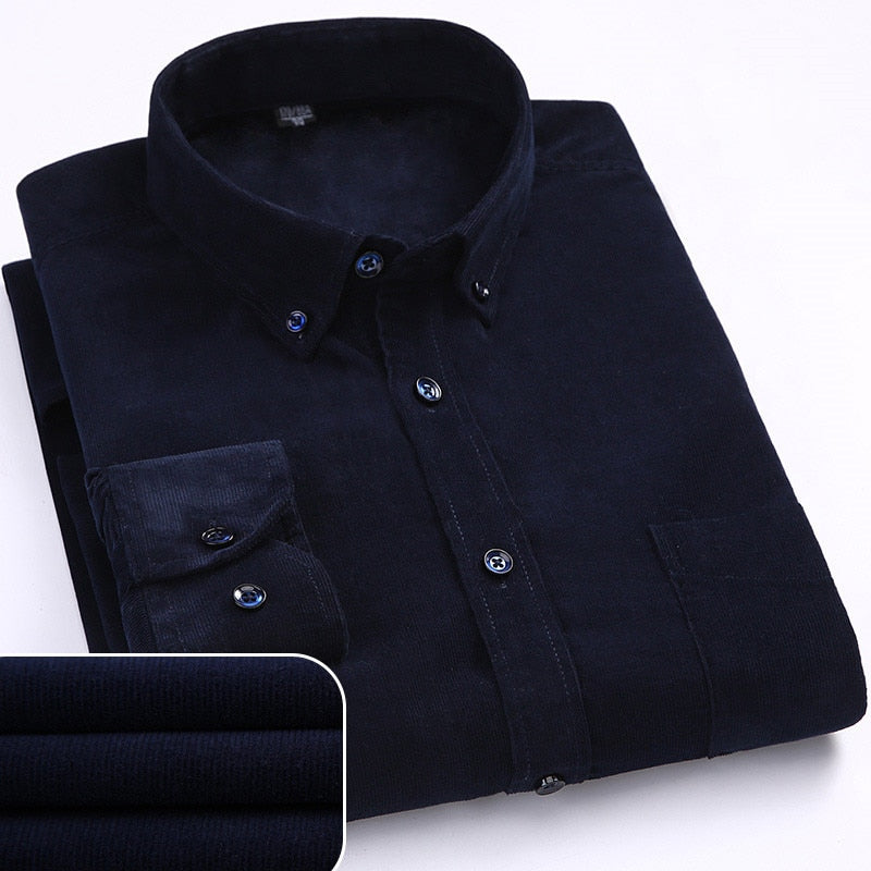 Corduroy long sleeved button collar smart casual shirts men comfortable