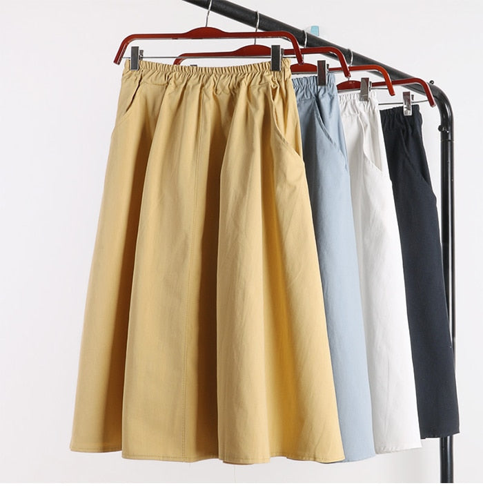 Midi Summer Skirt Women 2021 Fashion Korean Pocket A-line