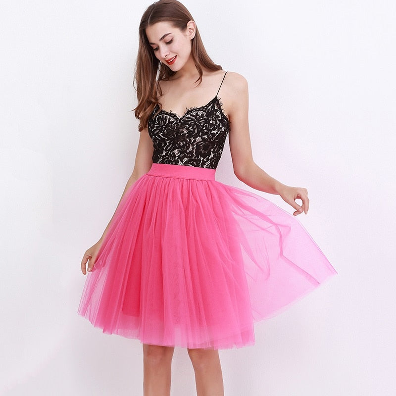 5 Layers 60cm Princess Midi Tulle Skirt Pleated