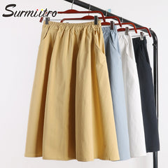 Midi Summer Skirt Women 2021 Fashion Korean Pocket A-line