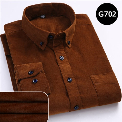 Corduroy long sleeved button collar smart casual shirts men comfortable