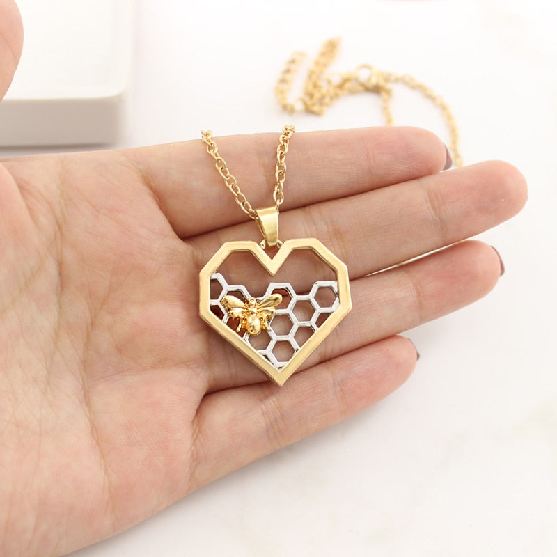 Bee Honeycomb Necklace Heart Shape Honeycomb Pendant bee necklace