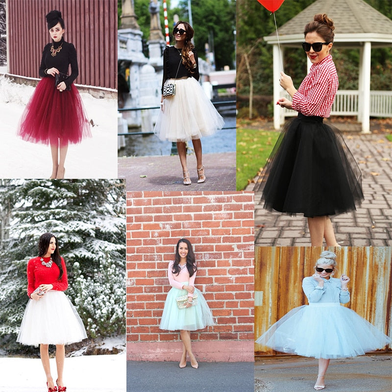 5 Layers 60cm Princess Midi Tulle Skirt Pleated