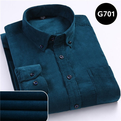 Corduroy long sleeved button collar smart casual shirts men comfortable