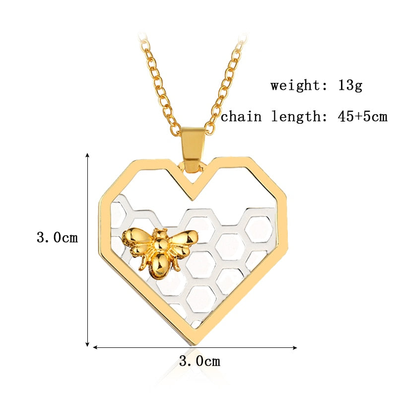 Bee Honeycomb Necklace Heart Shape Honeycomb Pendant bee necklace