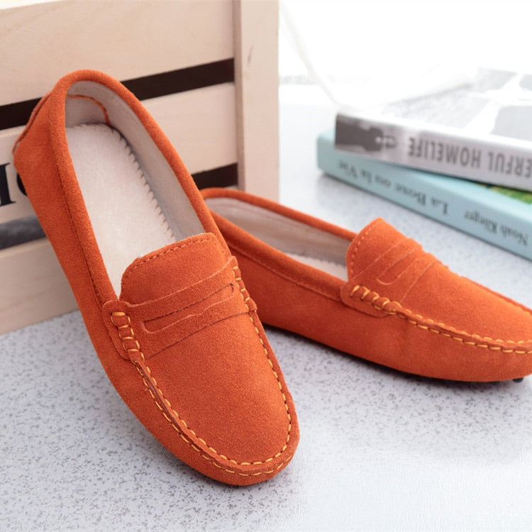 Women Shoes Genuine Leather Women Flat Shoes Casual Loafers Slip On