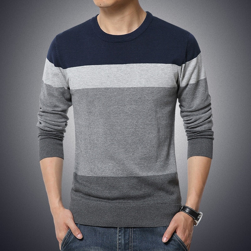 Casual Men Sweater O-Neck Striped Slim Fit Knittwear Sweaters Pullovers