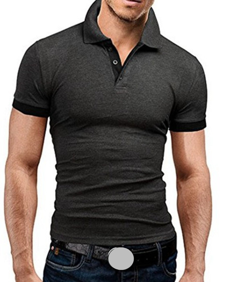 Men T-shirt Lapel Casual Short-sleeved Stitching Men T-shirt Pullover Top