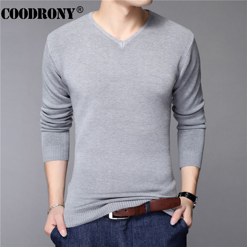 Casual Slim Fit Sweater Men Classic Pullover V-Neck Wool Sweaters Shirts