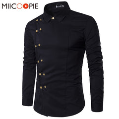 Shirts Men Button Irregular Double Breasted Men Long Sleeve Slim Fit Shirt