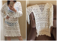 Beach Cover up Crochet White Swimwear Dress