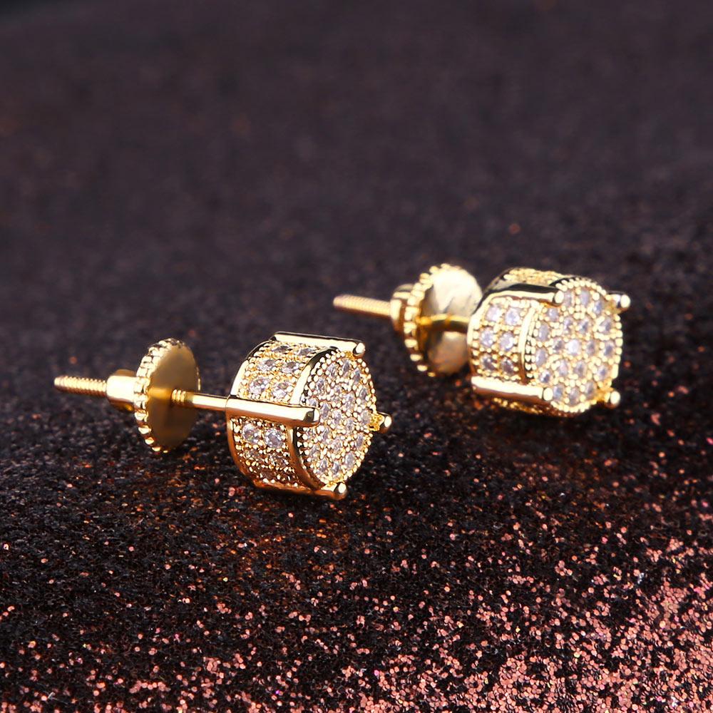 Gold Iced Out Stud Round Hip Hop Jewelry Streetwear Earring