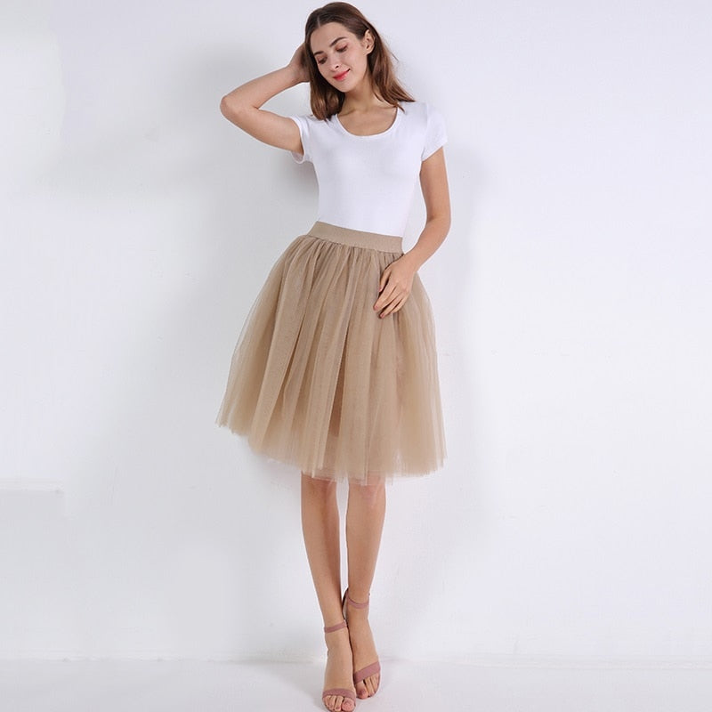 5 Layers 60cm Princess Midi Tulle Skirt Pleated