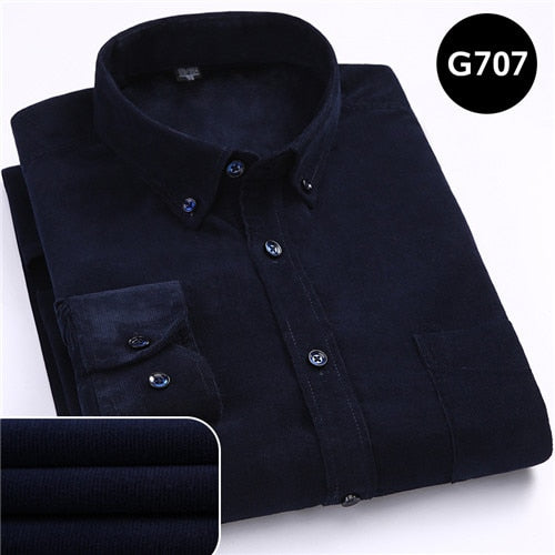 Corduroy long sleeved button collar smart casual shirts men comfortable