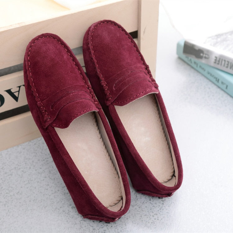 Women Shoes Genuine Leather Women Flat Shoes Casual Loafers Slip On