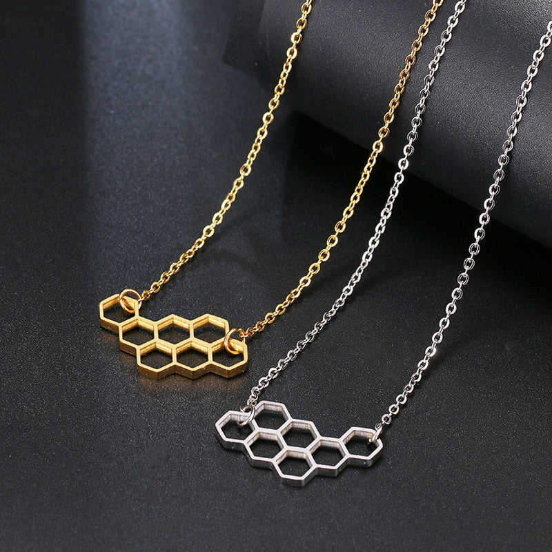 Stainless Steel Necklace Heart Honeycomb Bee