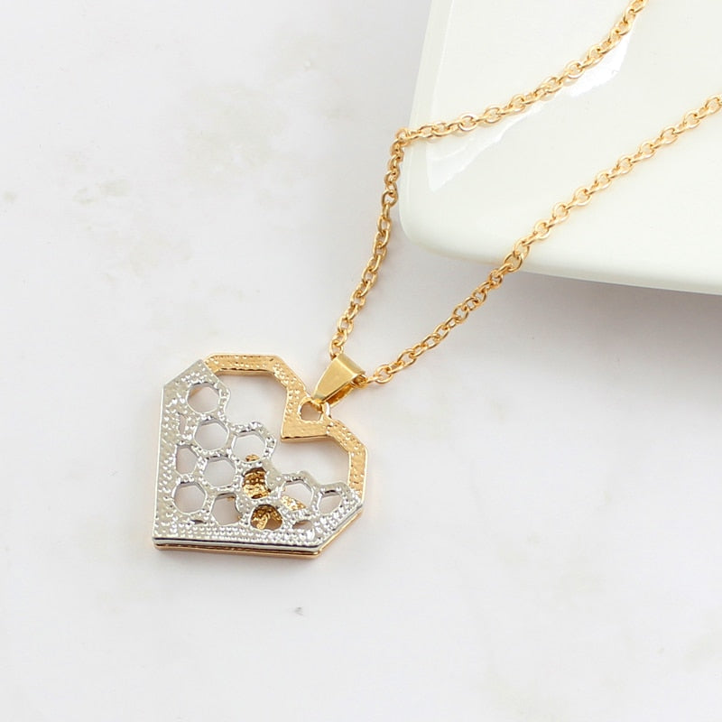 Bee Honeycomb Necklace Heart Shape Honeycomb Pendant bee necklace