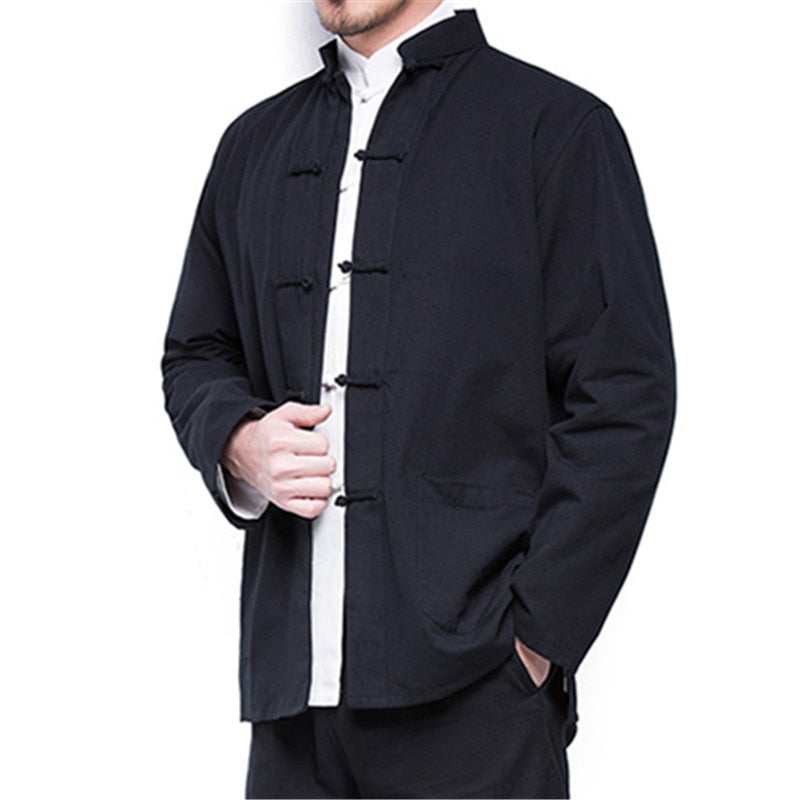 Men Chinese Style Linen Coat Loose Cardigan Linen Outerwear Jacket Coats