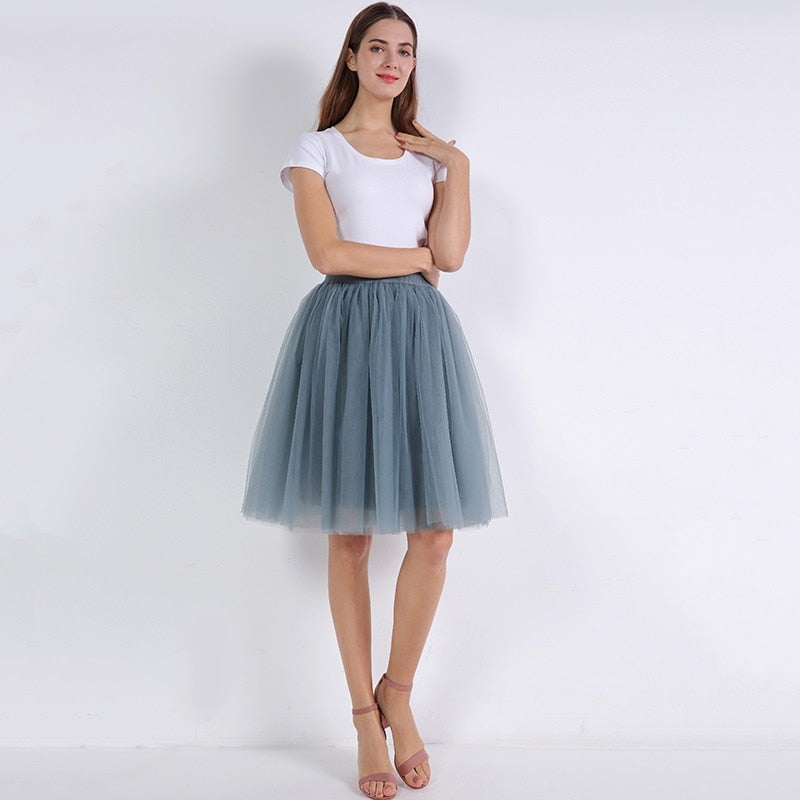 5 Layers 60cm Princess Midi Tulle Skirt Pleated