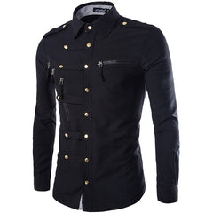 Men Long Sleeve Shirt Casual Slim Fit Fashion Double Pocket Shirt