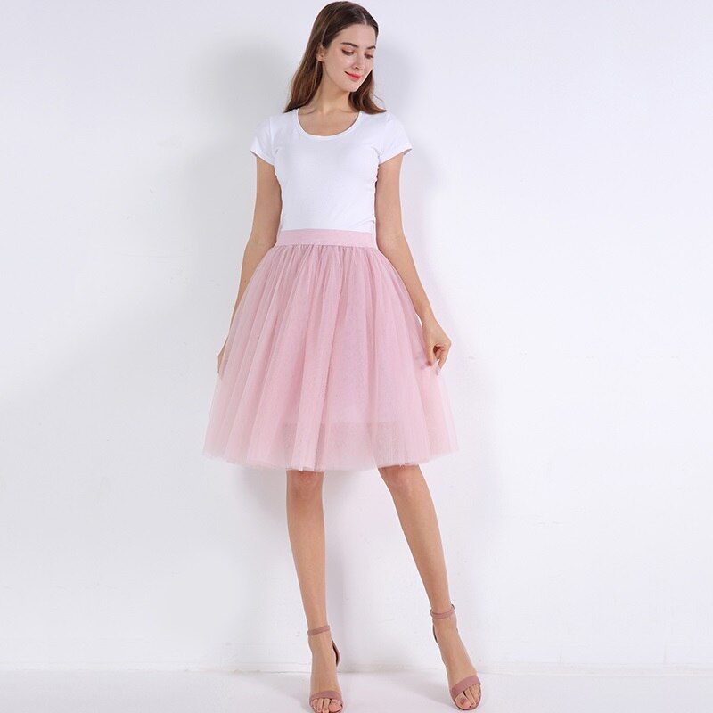 5 Layers 60cm Princess Midi Tulle Skirt Pleated