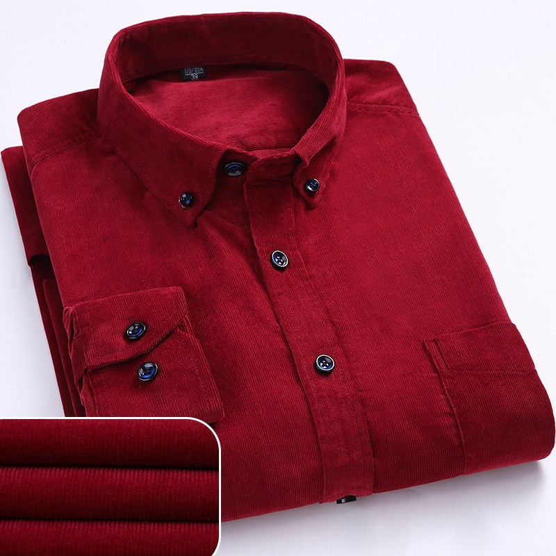 Corduroy long sleeved button collar smart casual shirts men comfortable