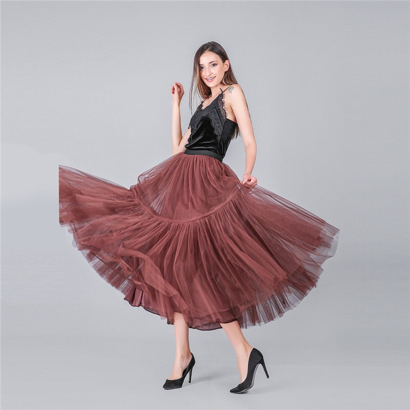 90 cm Luxury Soft Tulle Skirt Hand-made Maxi Long Pleated Skirts