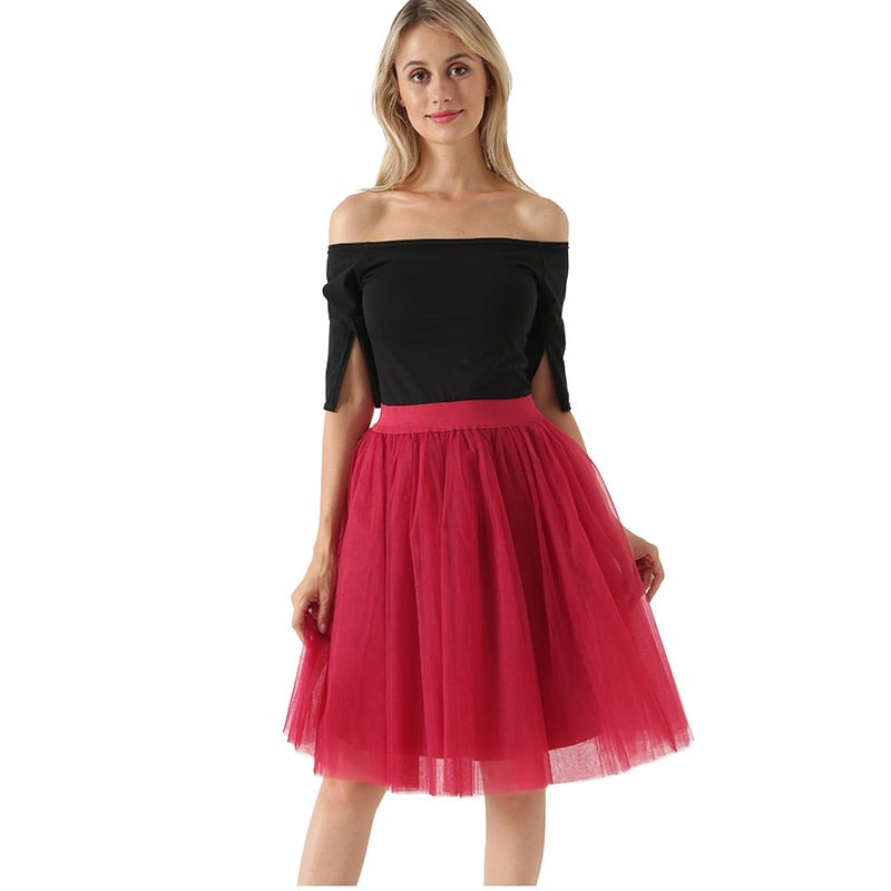 5 Layers 60cm Princess Midi Tulle Skirt Pleated