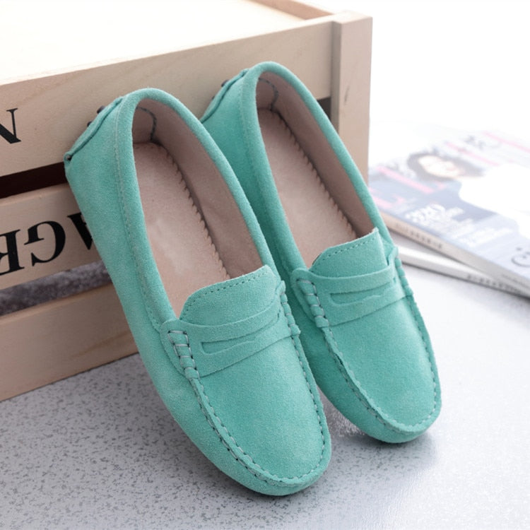 Women Shoes Genuine Leather Women Flat Shoes Casual Loafers Slip On