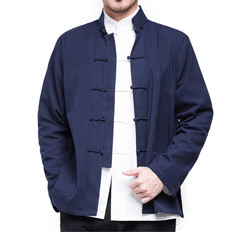 Men Chinese Style Linen Coat Loose Cardigan Linen Outerwear Jacket Coats