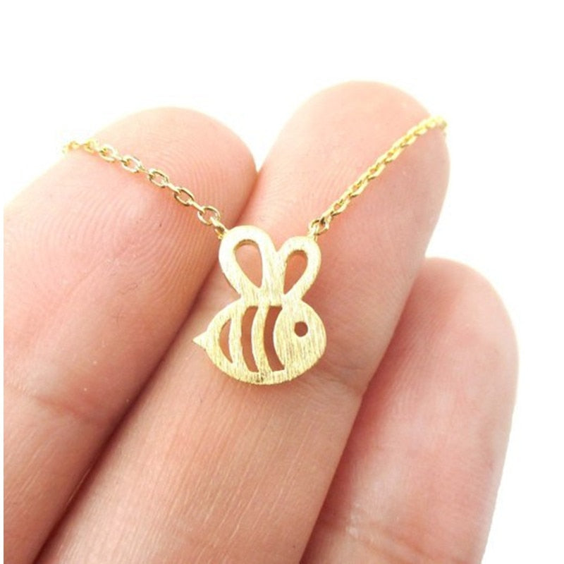 Dainty Feminine Gold Bee Animal Pendants Necklaces