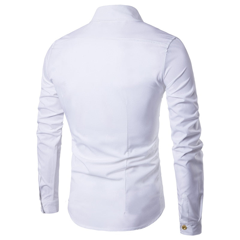 Shirts Men Button Irregular Double Breasted Men Long Sleeve Slim Fit Shirt