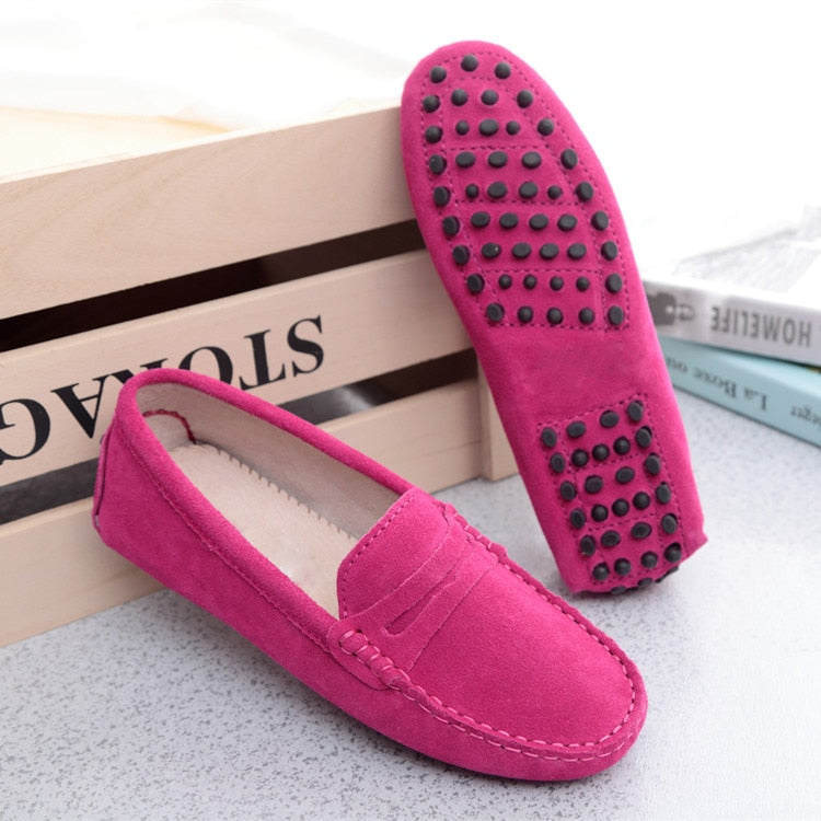 Women Shoes Genuine Leather Women Flat Shoes Casual Loafers Slip On