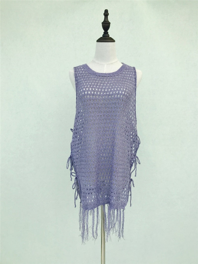 Bathing Suit Cover ups Bandage Knitted Beach Tunic Pareos