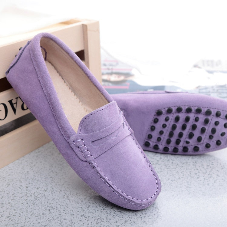 Women Shoes Genuine Leather Women Flat Shoes Casual Loafers Slip On