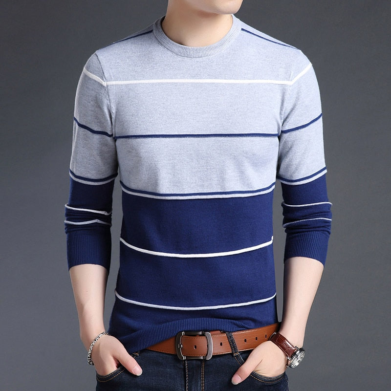 Sweater Mens Pullover Striped Slim Fit Jumpers Knitred Woolen