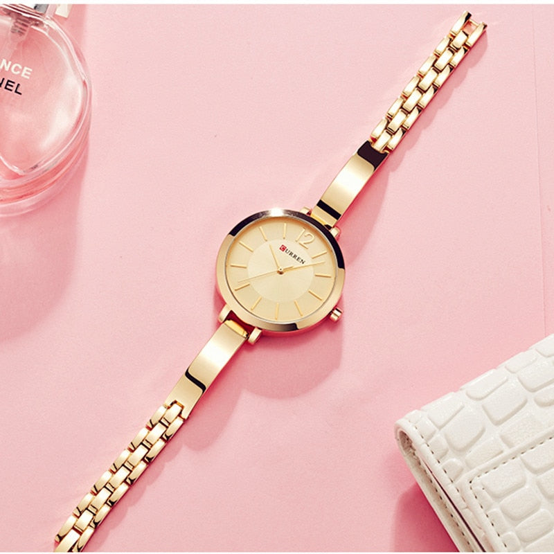 Fashion Gold Women Watches Stainless Steel Ultra thin Quartz Watch