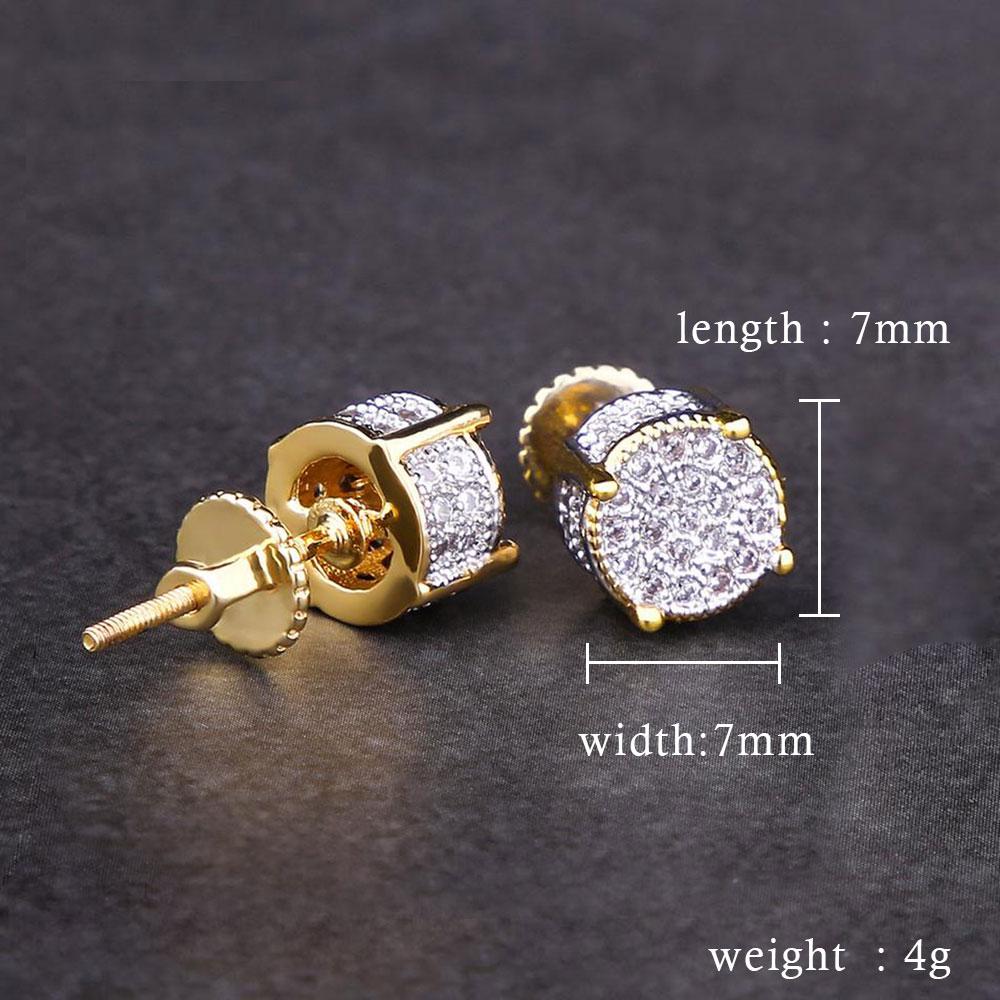 Gold Iced Out Stud Round Hip Hop Jewelry Streetwear Earring